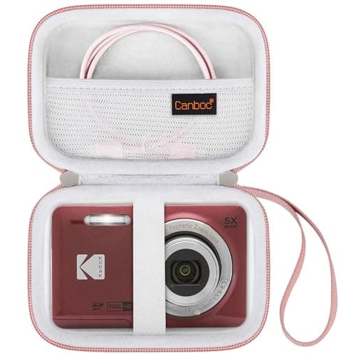 Canboc Hard Case for Kodak PIXPRO Friendly Zoom FZ55 / FZ53 / FZ45 16MP Digital Camera, Mesh Pocket fits SD Card, USB Charging Adapter, USB Cable, Rose Gold