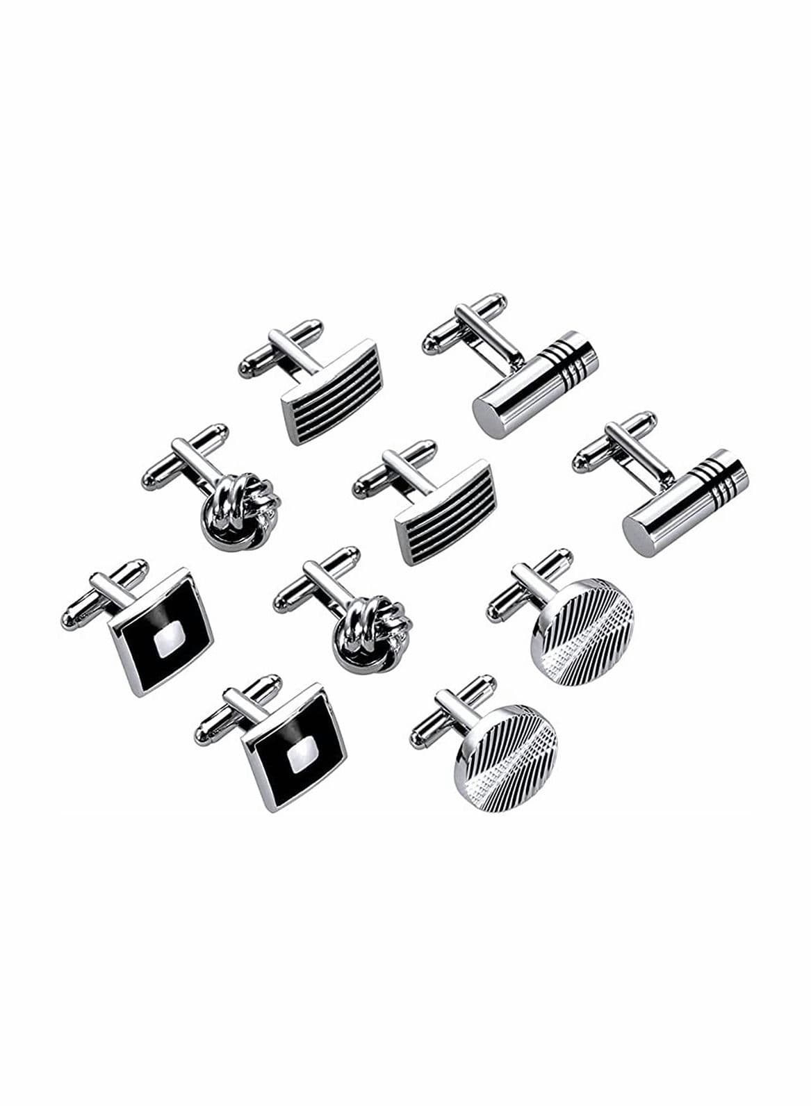 Men's Cufflinks, Cuff Links for Men, 5 Pairs Stainless Steel Classic Tone Black Striped Links, Shirt Suit Cufflinks