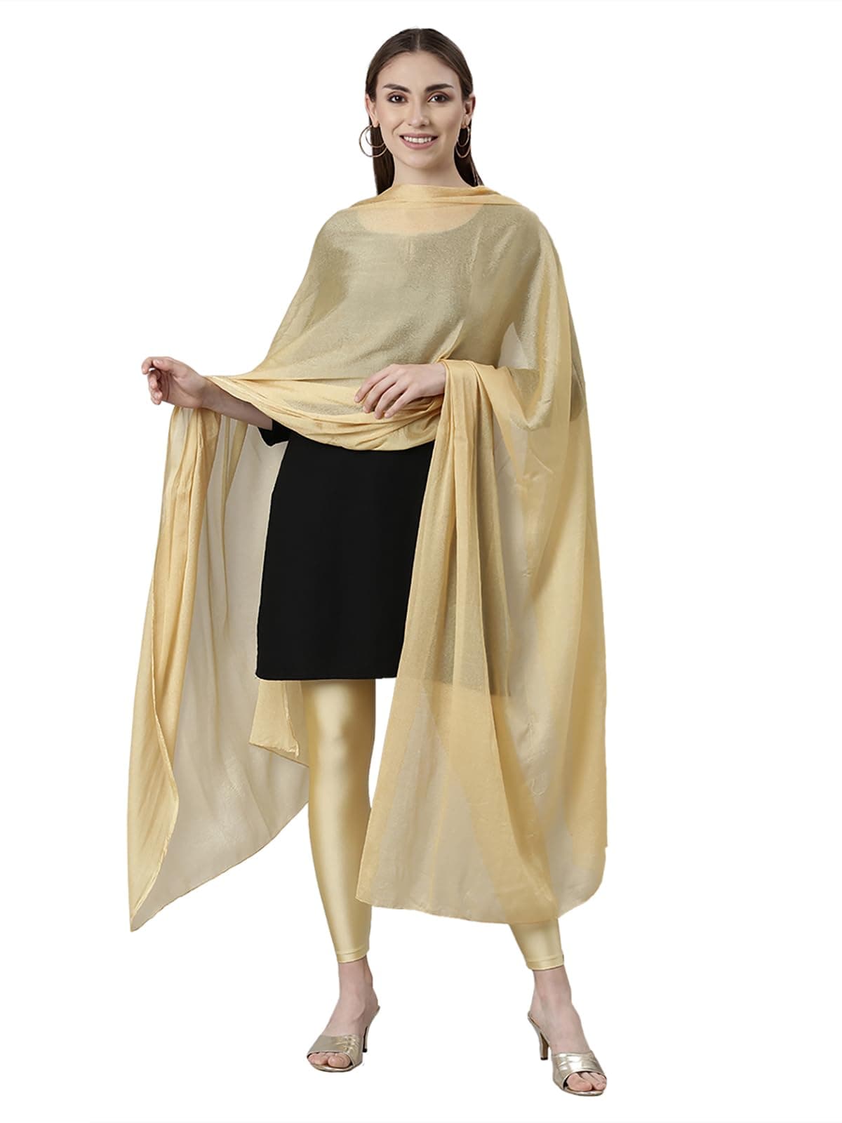 TWIN BIRDS Stylish Light Weight Gold Dust Coloured Shimmer Nylon Dupatta/Shawl for Women, Free Size