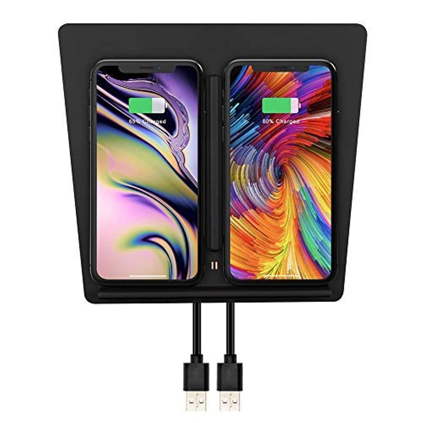 TAPTES Wireless Charger for Tesla Model 3 2017 2018 2019 2020, Dual Phone Charging Pad for Tesla Model 3 Accessories, Car Center Console Interior, Compatible with iPhone & Smartphones, Black