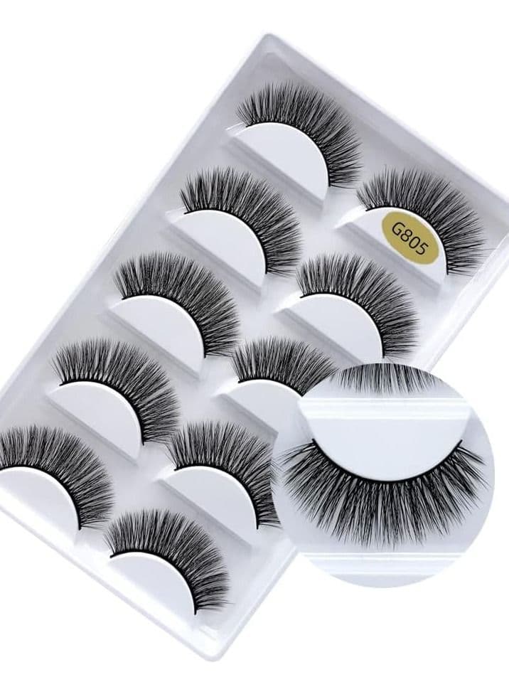 ORiTi False Eyelashes, 5 Pairs 3D Natural Fluffy Lashes, Hand-made Dramatic Thick Crossed Cluster Eye Lashes,Reusable Soft Long Lashes Pack for Makeup (G805)