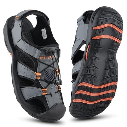 FUEL Soldier-02 Flexible Fisherman Sandals for Men in Comfortable & Breathable Casual Sandals in Protective Bump Toe with Anti-Skid Outdoor & Sports Footwear (Grey,10UK)