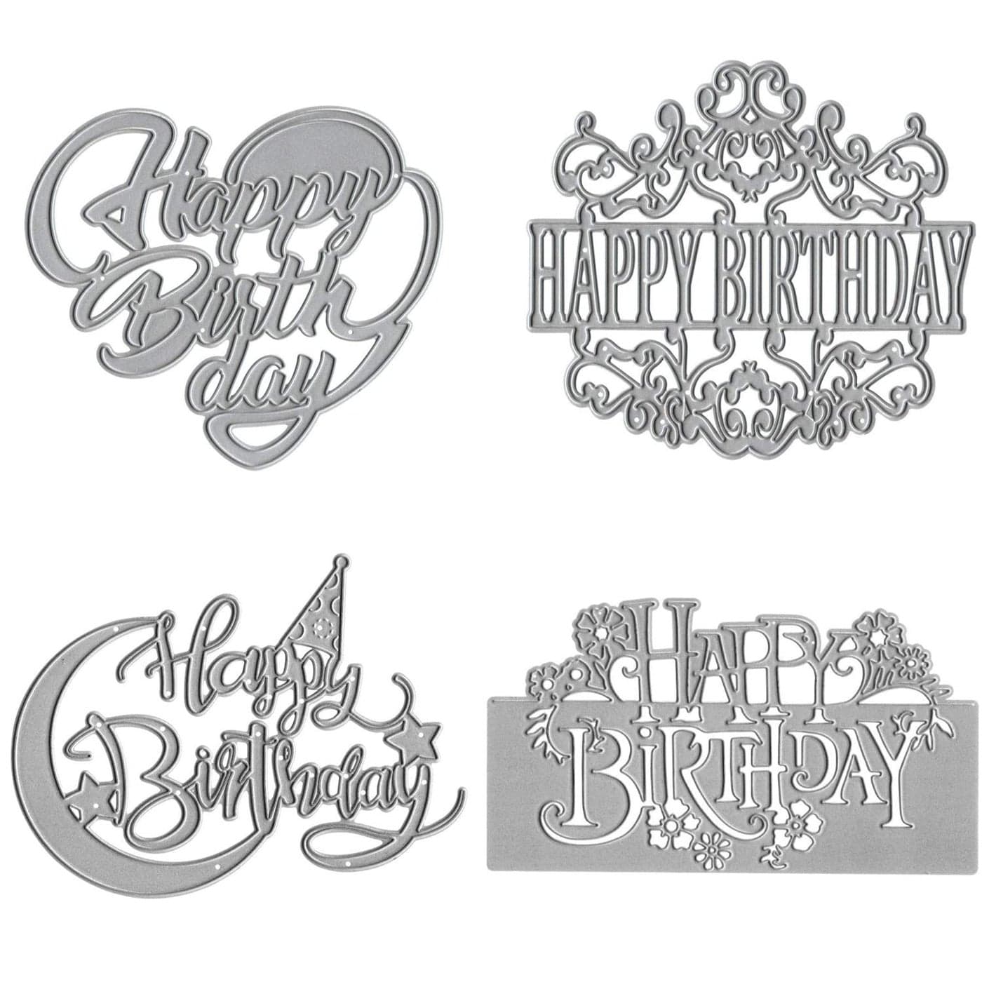Accfore 4 Pieces Happy Birthday Die Cuts for Card Making DIY Cutting Stencil Embossing Tool Scrapbooking Craft Supplies