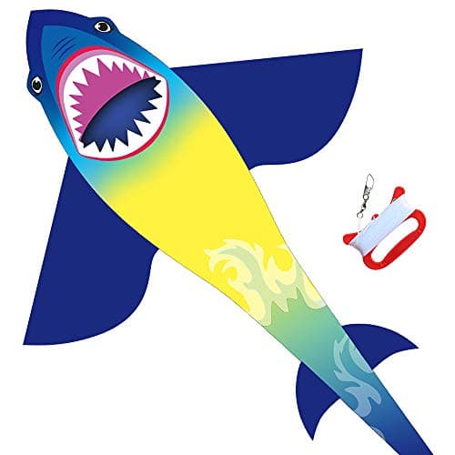 HONBO Large Shark Kites for Kids Adults Easy to Fly Beginner Kite for Boys Girls for Outdoor Game Beach Trip and 60 Meters String for Summer