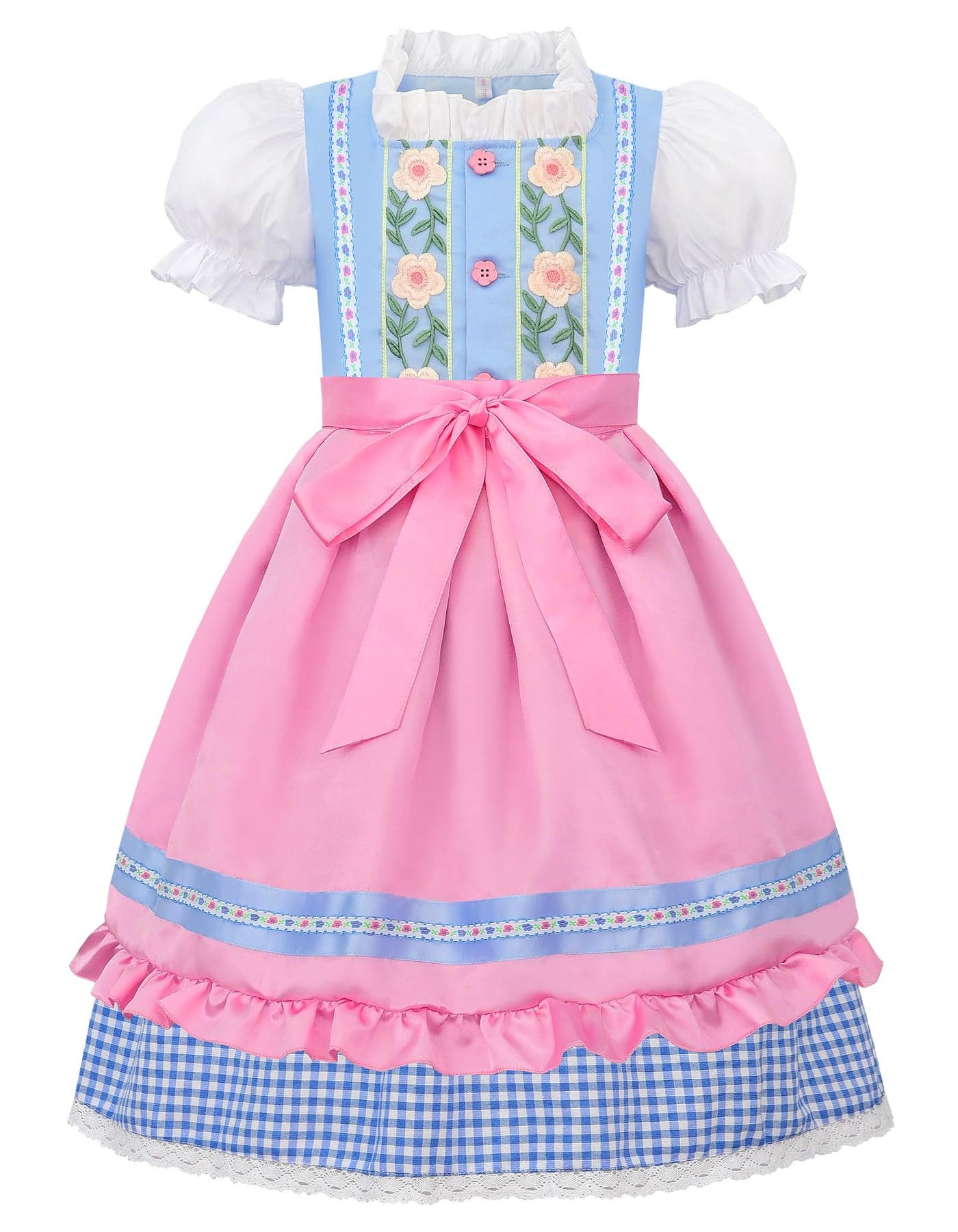 ReliBeauty Kids Girls Dirndl Dress Oktoberfest Costume German for Girls,Blue & Pink,140