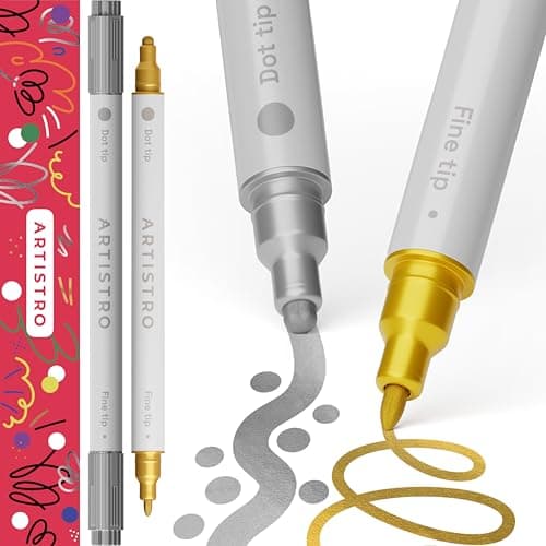 ARTISTRO 2 Gold Silver DualTip Acrylic Paint Pens Multisurface Markers for Glass Rock Fabric Wood Plastic More 5mm Dot 1mm Fine Tips