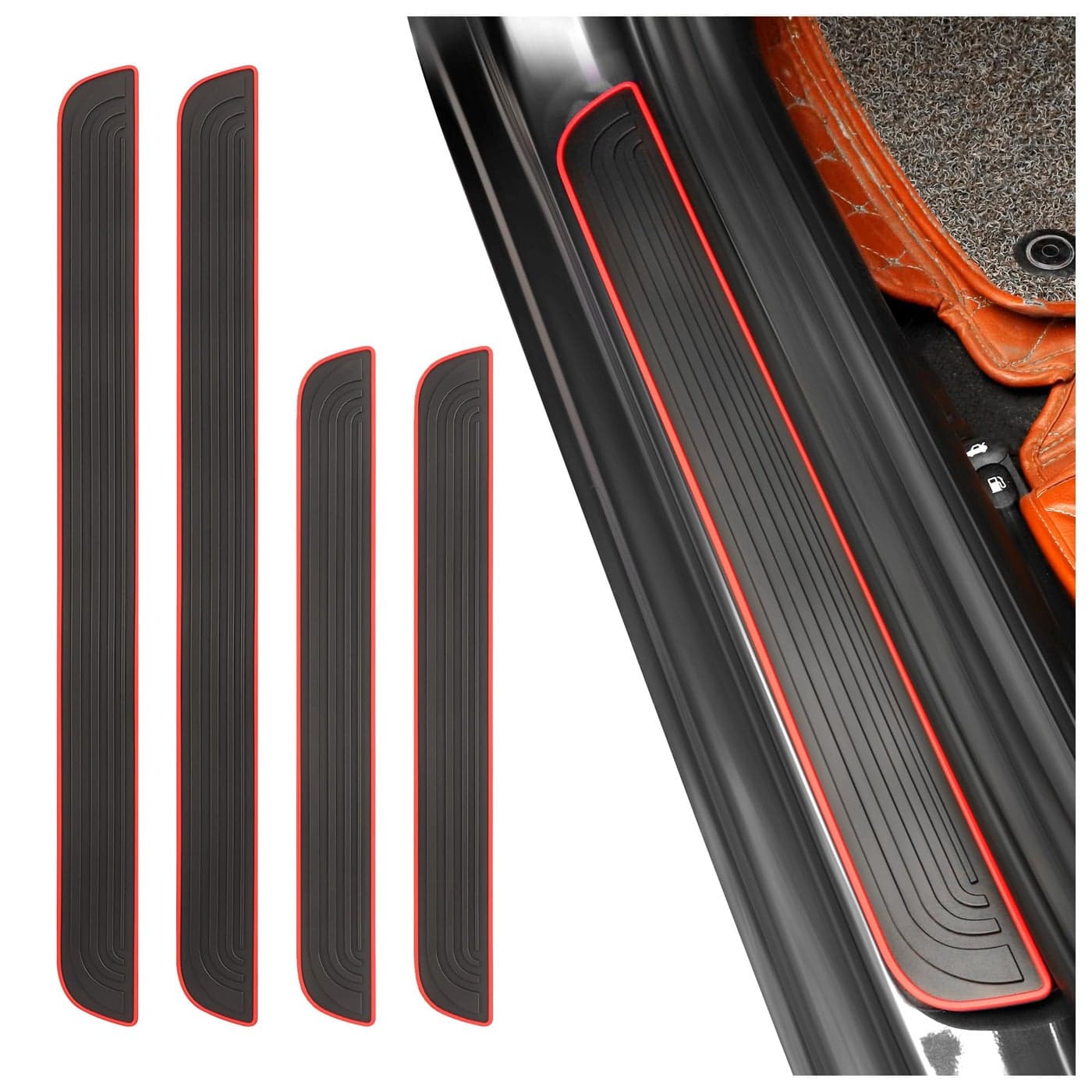 4PCS Car Door Sill ProtectorAntiScratch Waterproof Car Door Sills Scratch ProtectionUniversal Car Exterior Accessories Automotive Door Entry Guard for CarTruckSUV Black Red Width 157