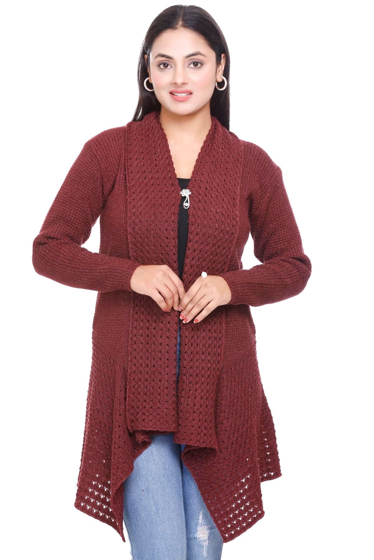 PIPASA Women Winter Designer Woolen Sweater Plain Shrug Cardigan (Freesize)