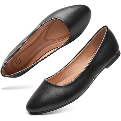 hash bubbie Women's Flats Shoes Ballet Flats Dress Shoes Comfortable PU Leather Slip on Shoes for Women(Black .US6)