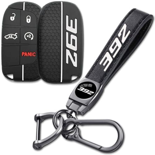 QZXIAOGU 392 emblem Key Fob Cover with Keychain for Dodge Challenger Durango SRT 392 Remote Control Key Fob Protect Shell Key Holder for Dodge Accessories White392
