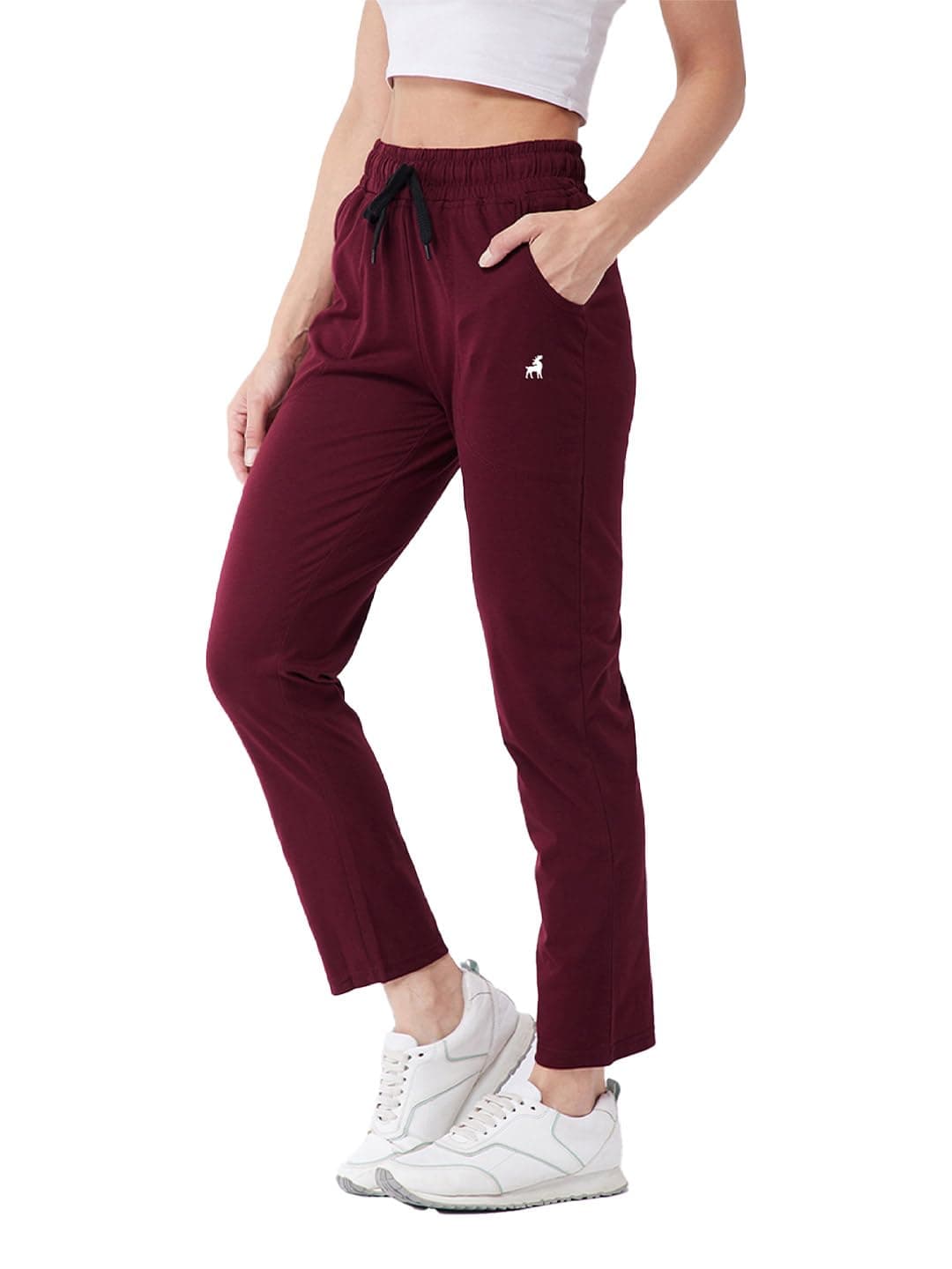 Modeve Women's Regular Fit Mid Rise Track Pants (4101_Wine, Large