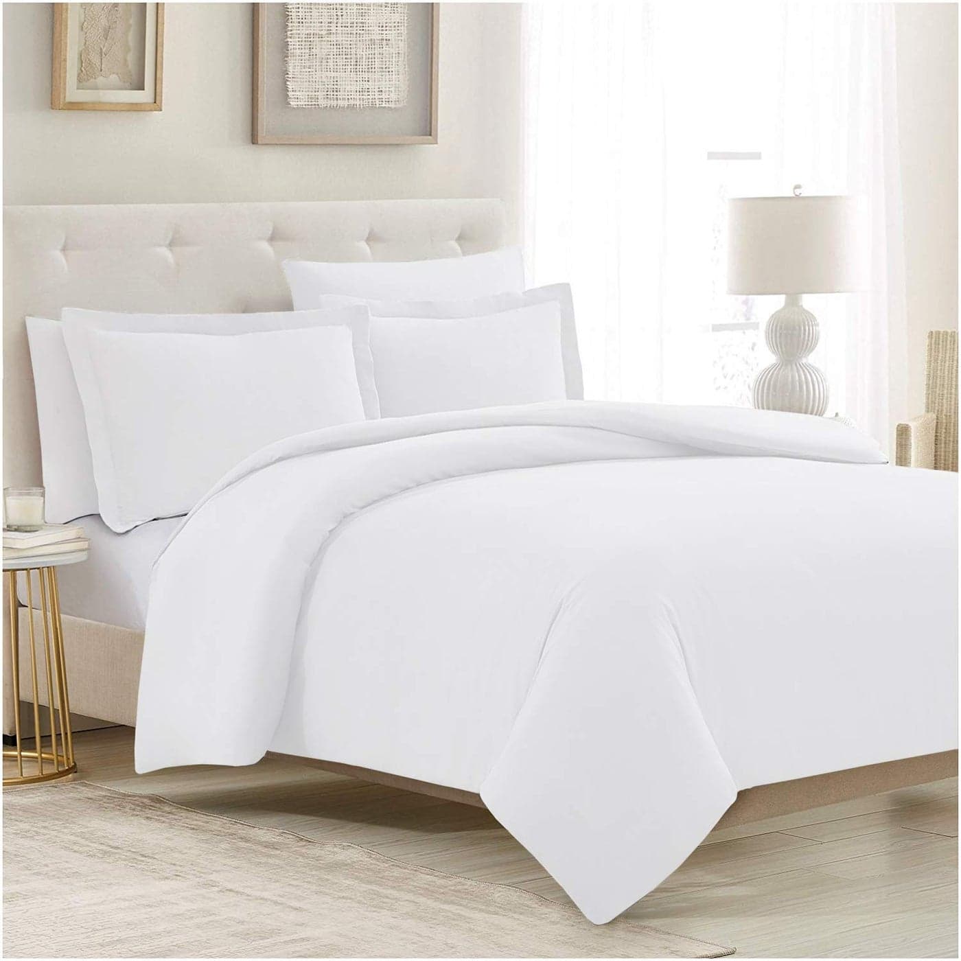 Mellanni Duvet Cover Set 5 PC Iconic Collection Bedding Set Hotel Luxury Extra Soft Cooling Microfiber Button Closure and Corner Ties King White