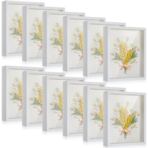 Tuanse 12 Pcs Shadow Box Bulk Display Case Plastic Shadow Box Picture Frame for Photos Flower Wedding Bouquets Pet Memorial Graduation Object Butterfly Tickets Wall Tabletop(5 x 7 Inch, White)