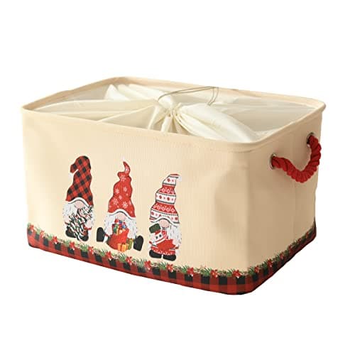 INough Christmas Baskets for Gifts Empty Christmas Gnomes Basket Large Gifts Bags for Holiday Ornaments Collapsible Storage Bins with Drawstring for Kidsroom Medium Three Gnomes