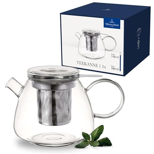 Villeroy & Boch Artesano Hot & Cold Beverages Teapot with Filter, Double-walled Coffee Pot for Hot and Cold Beverages, 39.75 oz capacity, Borosilicate Glass, Dishwasher-safe, Microwave-safe