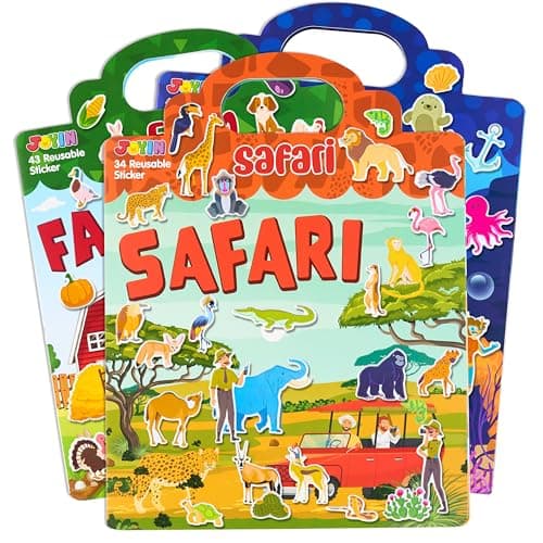 JOYIN 3 Sets Animal Reusable Sticker Book for Toddlers 3D Sticker Book for Kids 3 4 5 Travel Essentials Airplane Activity Toys Crafts Gifts Birthday Gifts Farm Ocean Safari