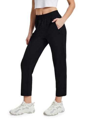 Yogipace Petite Womens UPF 50 Quick Dry Ankle Pants with Zip Pockets Stretch Outdoor Travel Hiking Golf Pants24BlackSize M