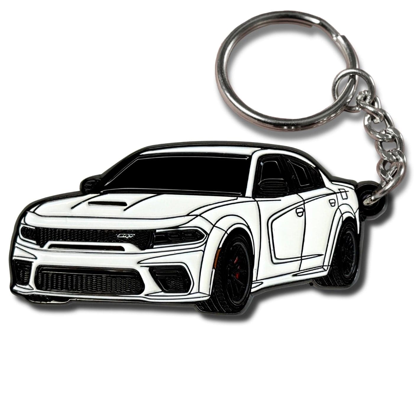 FOUR WHEEL BEAST DODGE Charger Keychain - Officially Licensed - Accessories SRT Toy Car Metal Cool Car Key Chain Gift (White)