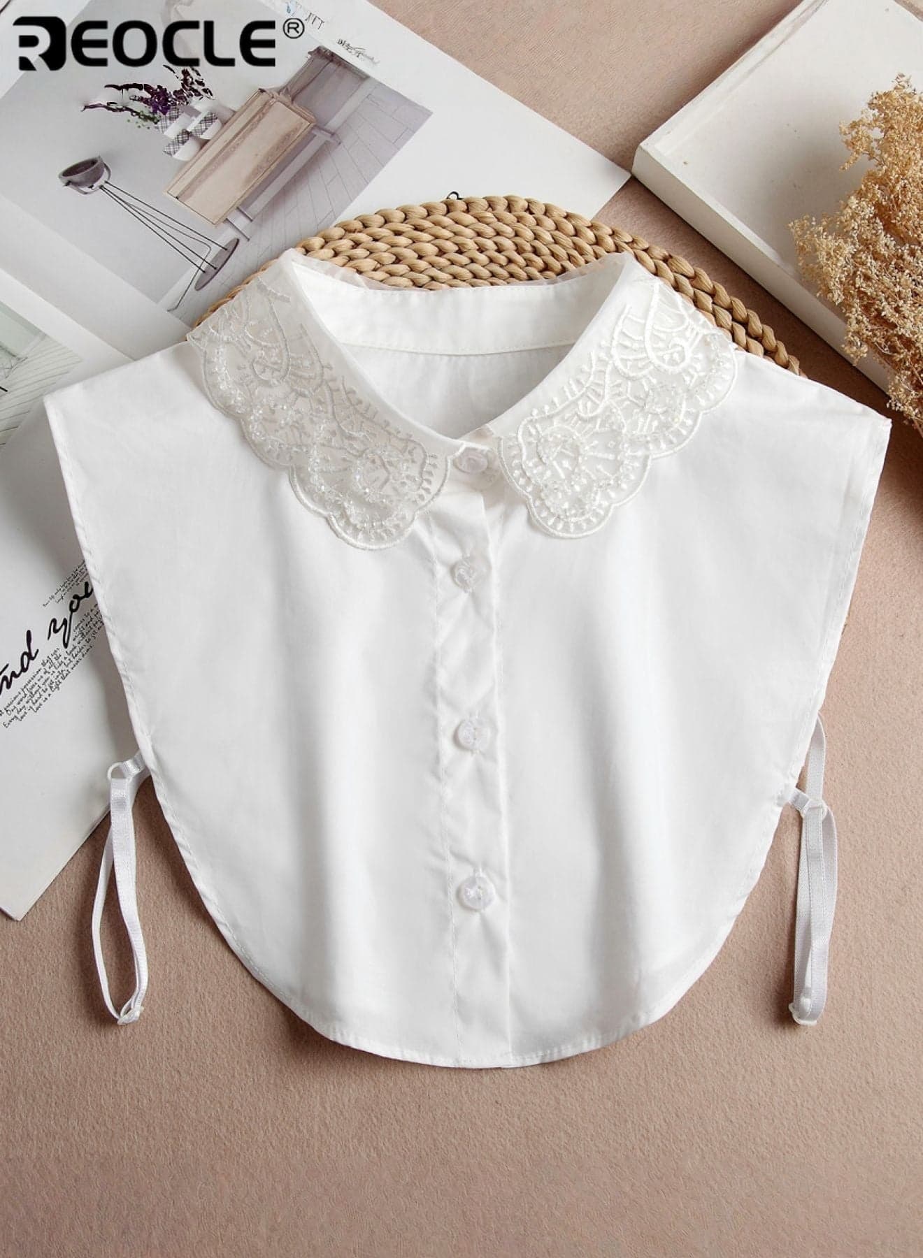 Women's Embroidered Collar Elegant Extender Lace-Trimmed Detachable Design for Outfit Layering & Styling Versatility