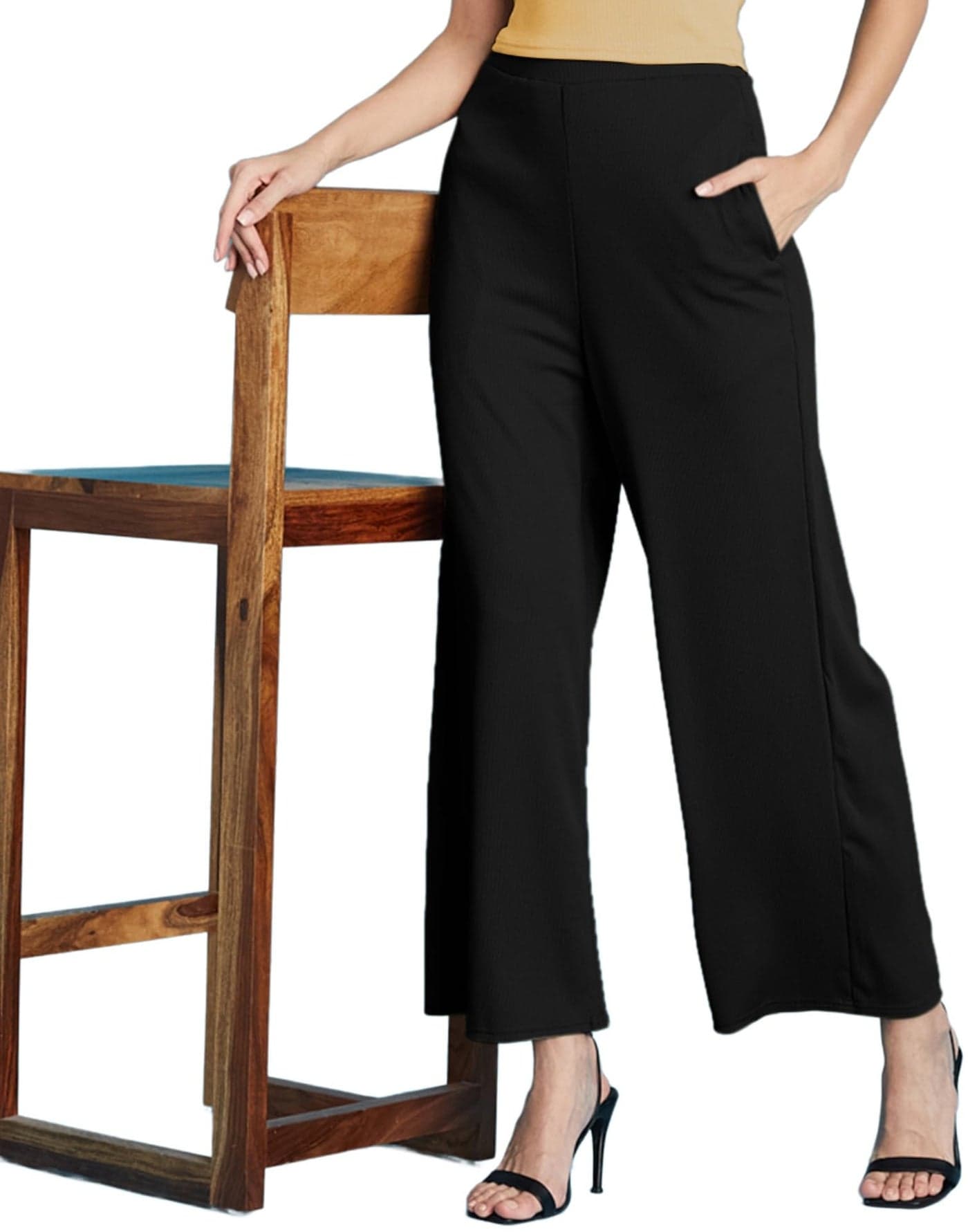 SIRIL Women's Polyester Regular Fit Trouser Pant for Office School Formal Casual Daily Use (829BTK184-L_Black)