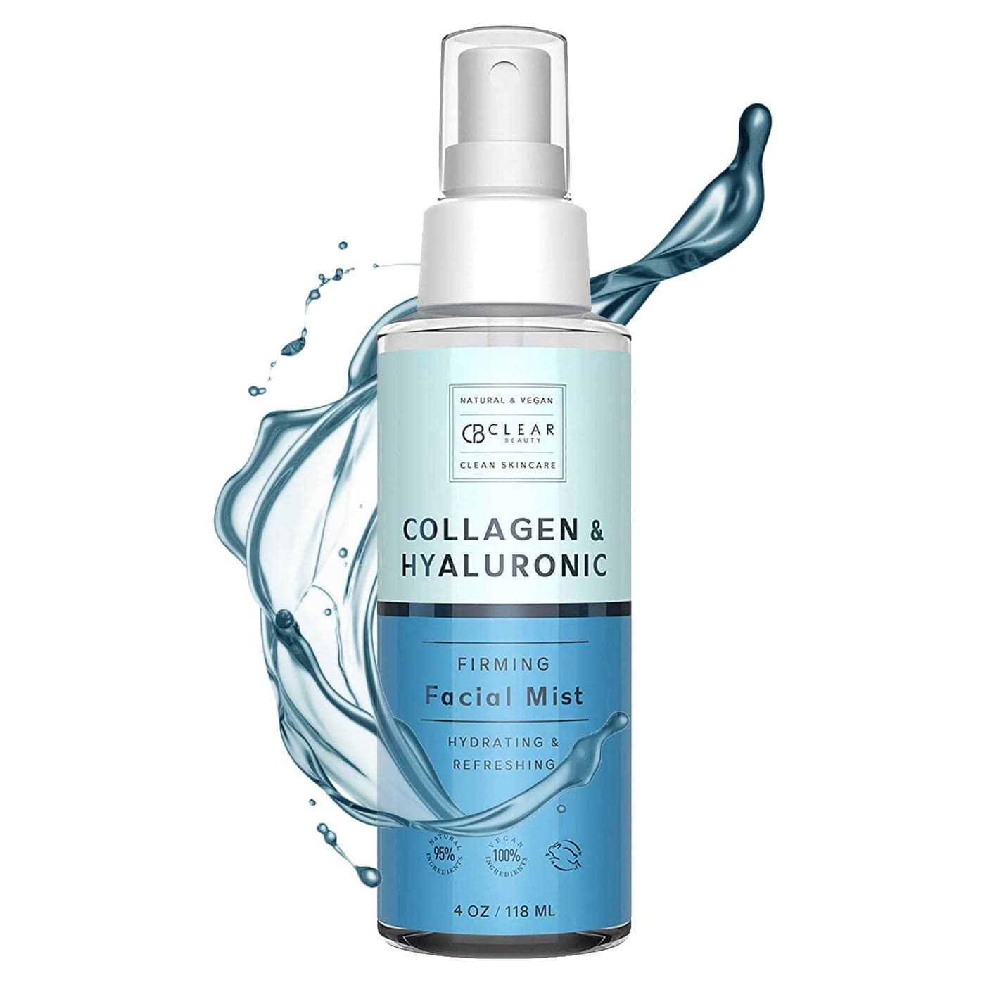 Clear Beauty Hyaluronic Acid Collagen Face Mist Dermatologist Tested Moisturizes Tones Skin AntiAging Natural Ingredients CrueltyFree 95 Natural All Skin Types 4 OZ