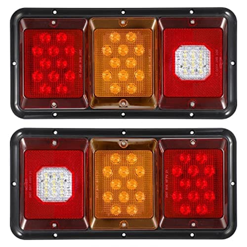 Partsam 2x LED Triple Tail Lights 45 LEDs Rectangle Vertical Horizontal Mount LED Trailer Truck Camper RV Stop Turn Tail Lights Backup Reverse Taillights w Gasket Black Base Amber/Red/Clear Lens 12V