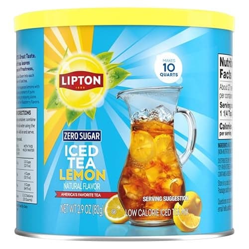 Lipton Diet Lemon Iced Tea Mix Pack of 2 10 Quarts Each Total 20 Quarts Zero Sugar Caffeinated Powder Drink Mix