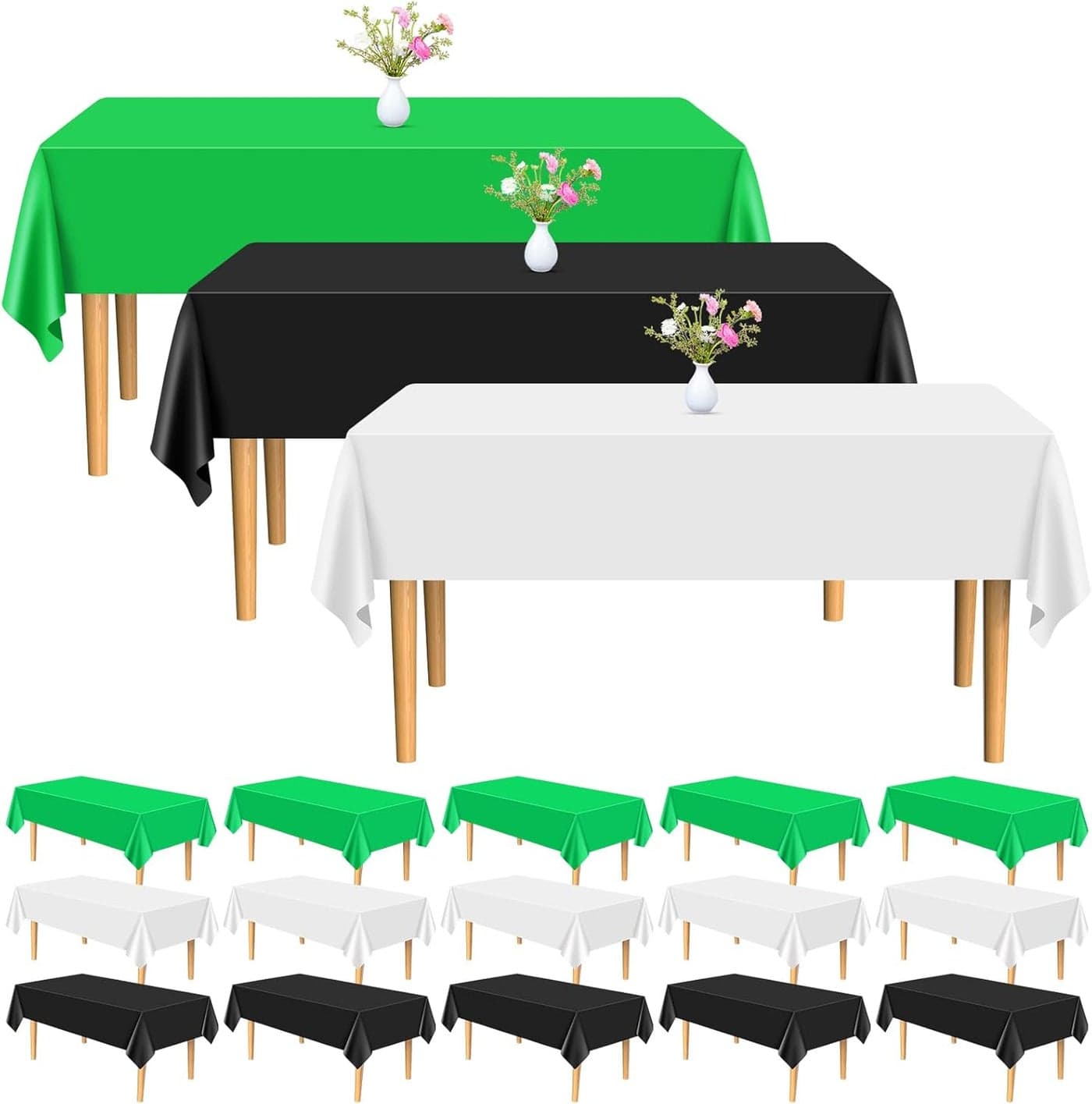 PLULON 15Pcs Tablecloth Plastic Black Green White Table Cover 54 x 108 Inch Rectangle Halloween Thanksgiving Birthday Party Home Kitchen Dining Table Decorations