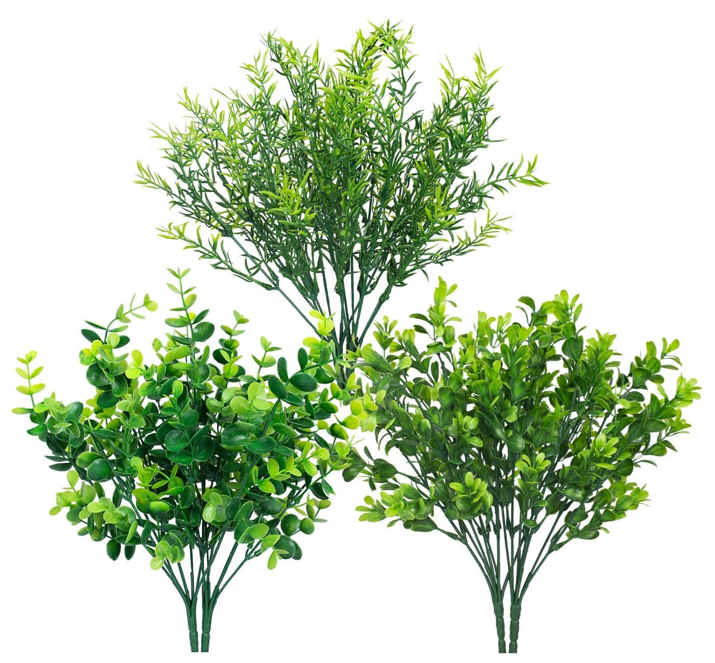 Ouddy Decor 6 Bundles Artificial Greenery Stems Mixed Fake Plastic Plants Eucalyptus Rosemary Faux Magnolia for Outdoor Indoor Garden Home Window Box Decor