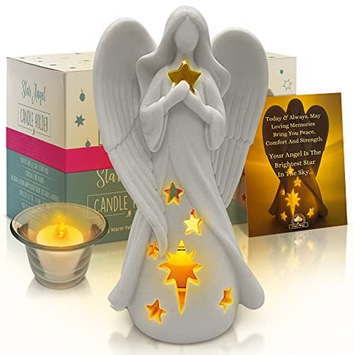 OakiWay Sympathy Gifts - Star Angel Tealight Candle Holder with Flickering LED Candle, Memorial Gift for Loss of Loved One, Bereavement & Remembrance Home Decor