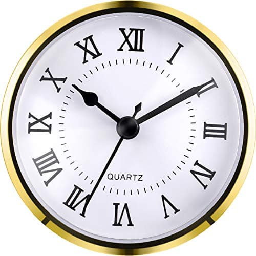 Hicarer 3-1/2 Inch (90 mm) Quartz Clock Fit-up/Insert with Roman Numeral, Quartz Movement (Gold Trim)