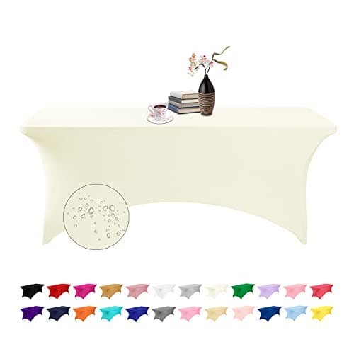 eccwai Spandex 6ft Waterproof Table Cover for PartyWedding Banquet and EventsIvory
