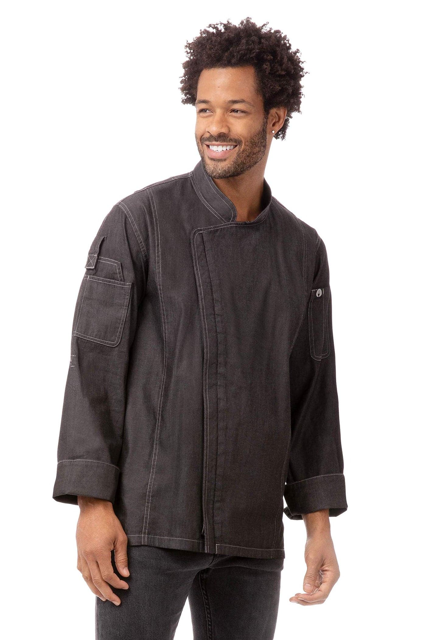 Chef Works Men's Gramercy Denim Chef Coat, Black, XX-Large