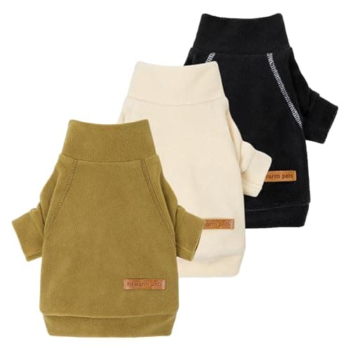 Fitwarm 3 Pack Classic Fleece Dog Sweater Winter Clothes for Small Dogs Boy Girl Turtleneck Dog Sweatshirt Pet Pullover Jumper Cat Apparel Black Olive Green Cream Small
