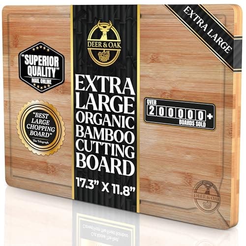 Deer & Oak Premium Extra Large Bamboo Cutting Board - 17.3" x 11.8" x 0.8" Wooden Chopping Board for Meat and Vegetables, Pre-Oiled, Water Resistant, Knife Friendly