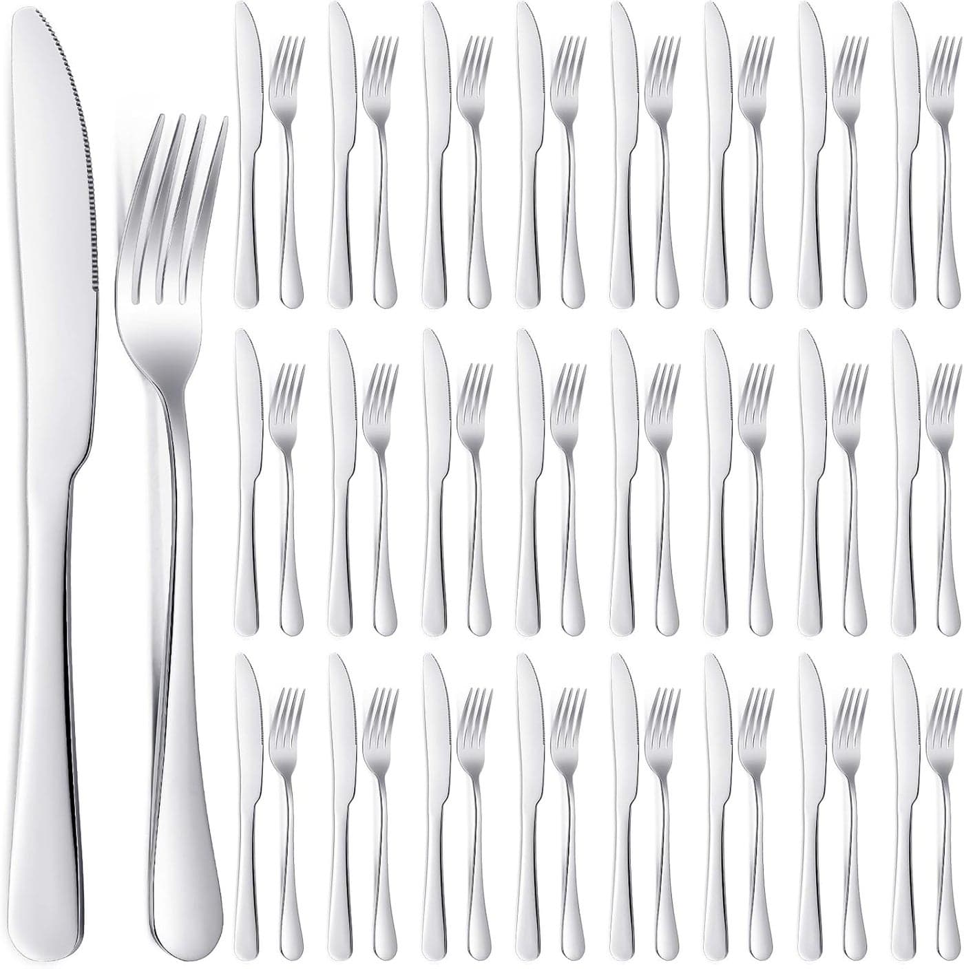 Nuenen 50 Pieces Stainless Steel Forks Silverware Set Dinner Forks and Knives Flatware Tableware Cutlery Set for Kitchen Restaurant807 x 094 Inch 906 x 079 InchShiny Silver