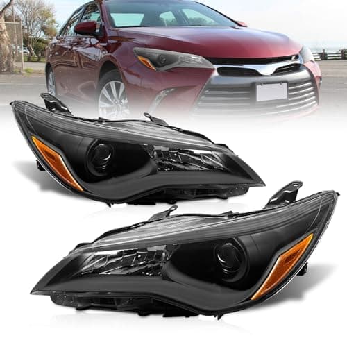 AXLAHA Headlights Assembly for 2015-2017 Toyota Camry Black Housing Amber Reflector Headlamp Replacement Driver and Passenger Side