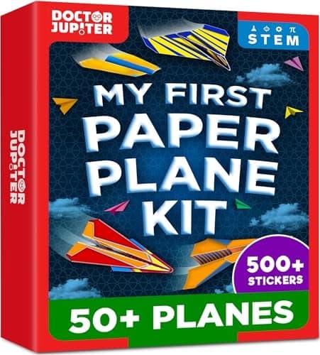Doctor Jupiter My First Paper Airplane Book Kit for Kids Ages 6 Make Fly 50 Paper Airplanes with 500 Stickers Birthday Gift Ideas for 678910 Year Old Boys Girls Airplane Toy Craft Kit