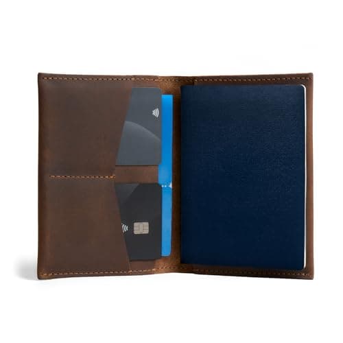 Hide & Drink, Passport and Card Organizer, Holds Up to 6 Cards Plus Folded Bills, Travel Essentials Sleeve Case, Full Grain Leather, Handmade, Bourbon Brown