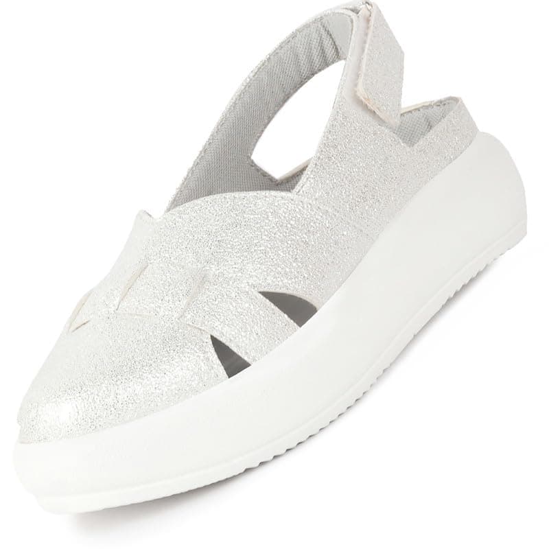 FAUSTO FST 1357 Light SILVER-38 Women Light Silver Embellished Backstrap Height Enhancer Hook and Loop Slip on Shoes | Casual Shoe | Evening Party Shoe | Anti Skid Sole (5 UK)