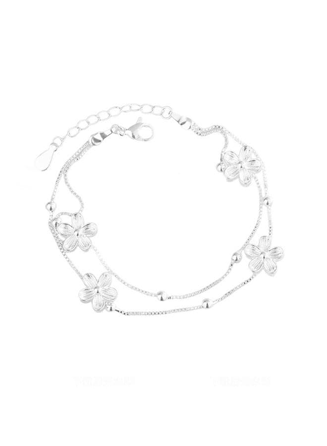2 in 1 Women's Bracelet Elegant Beads Silver and Peach Blossom-Adjustable Layered Bracelet, Women's Friendship Bracelets, Gifts for Women