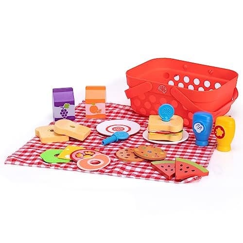 Fat Brain Toys Pretendables Picnic Basket Set Pretend Playset with Storage 3