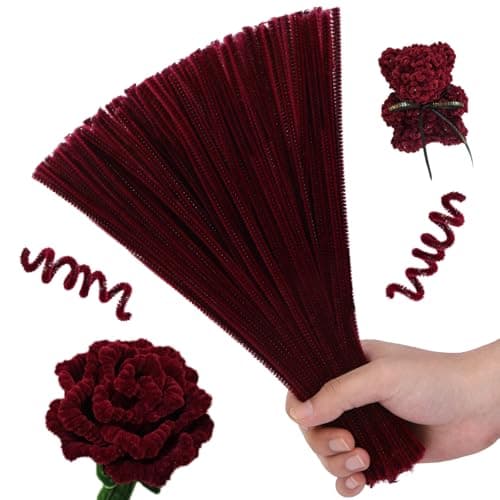 Hssugi Pipe Cleaners 100PCS Pipe Cleaners Craft Supplies Wine Red Pipe Cleaners Bulk Fuzzy Sticks for DIY Art and Craft Projects Home Decoration