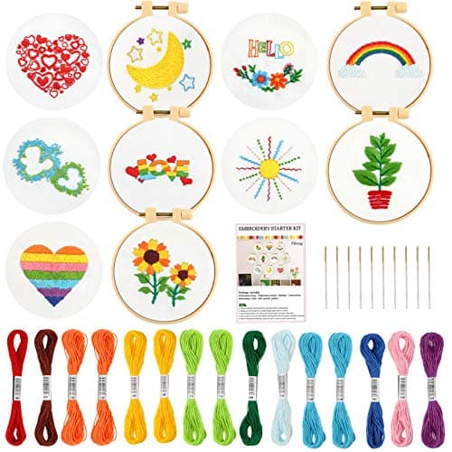 Pllieay 10 PCS Cross Stitch Kits for Beginners, Embroidery Beginner Kits for Kids 7-13, Include Instructions, Cross Stitch Kits with Pattern, Needlepoint Kits for Embroidery Projects