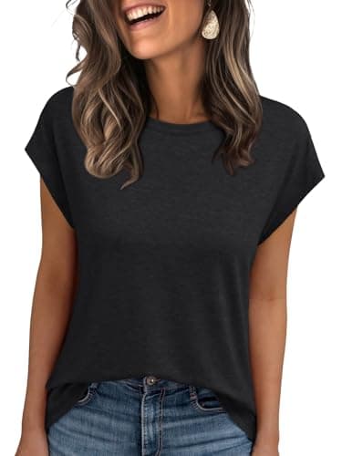 AUTOMET Womens Summer Tops T Shirts Cap Sleeve Business Casual Dressy Spring Fashion Outfits Cute Trendy Vacation Clothes 2025 Black XL
