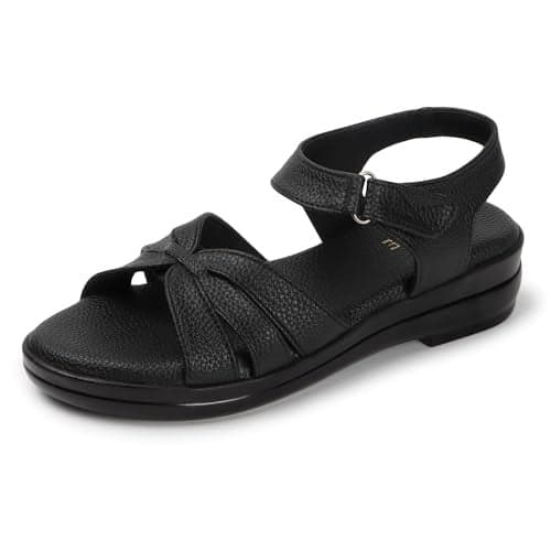 TRASE Casual Flat Sandals For Women Flats Stylish Rainy Sandal Ladies Soft Comfortable Girls Footwear Woman Kito Ankle Back Strap Belt Slippers (46038, Black, 5 Uk)