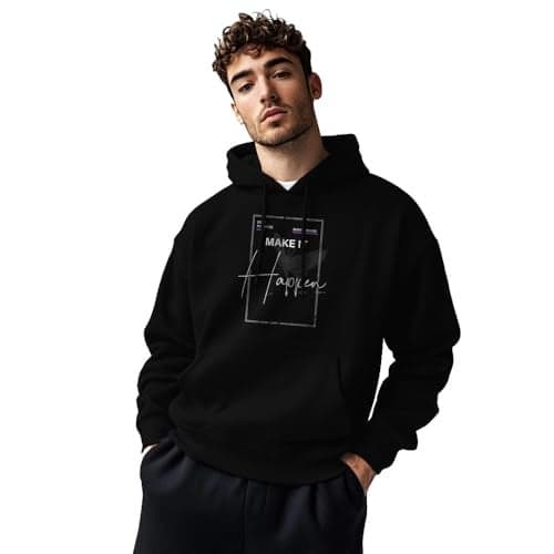 NOBERO Men's Cotton Blend Neck Hooded Regular Fit Sweatshirt (1M-TWHO-C0680_Black (X_Large)