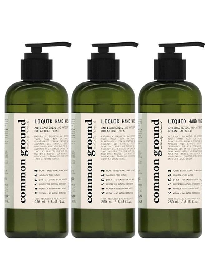 Common Ground All Natural Hand Wash Soap - Paraben & Cruelty Free - Daily - Organic, Vegan, Plant-Based - Botanical Scent & Avocado Oil - For All, Men, Women, Eczema, Sensitive Skin 8.4 Fl Oz (3 Pack)
