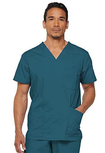 Dickies Men's V-Neck Scrub Double Chest Pocket Top, Caribbean Blue, 4X-Large