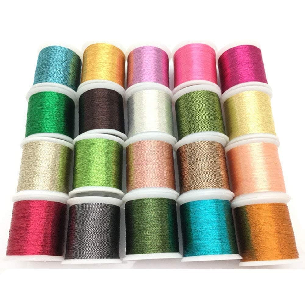 YEQIN 20 pcs Metallic Glittery Polyester Sewing Thread Set Each spool 50 yard